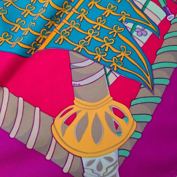 HERMES PARIS Carre 90 Etendards et Bonnieres Scarf 1984 Created By Annie Faivre - Picture 5 of 12